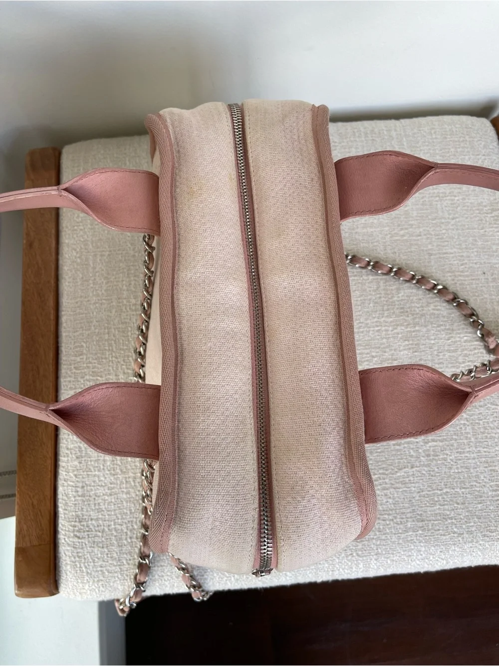 CHANEL Small Deauville Pink Canvas and Leather Top-Handle Bowling Shoulder Bag